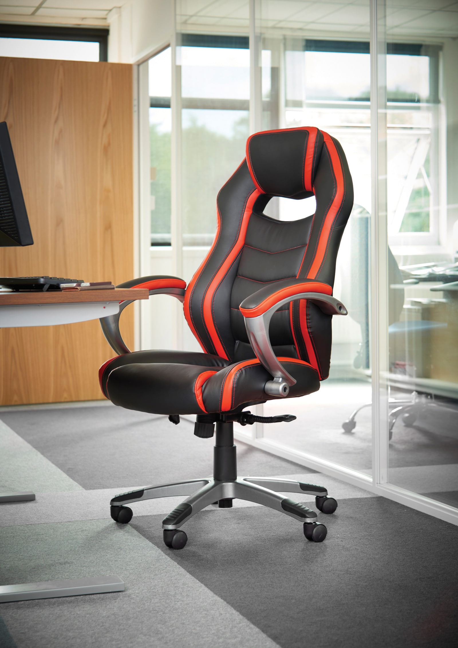 Red or Black Leather Chairs with Straight Back
